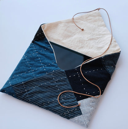 Boro Patchwork Laptop/Tablet Bag – Handcrafted with Vintage Indigo Fabrics