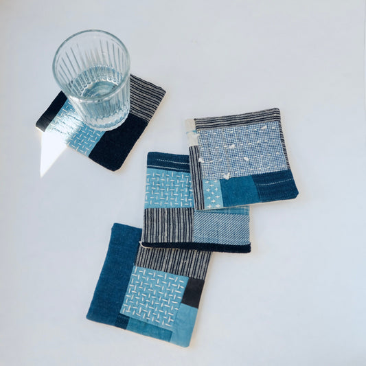 Boro Style Sashiko Coasters – Handcrafted with Vintage Indigo Fabrics